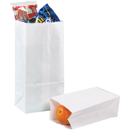 6 <span class='fraction'>1/8</span> x 4 x 12 <span class='fraction'>3/8</span>" White Grocery Bags